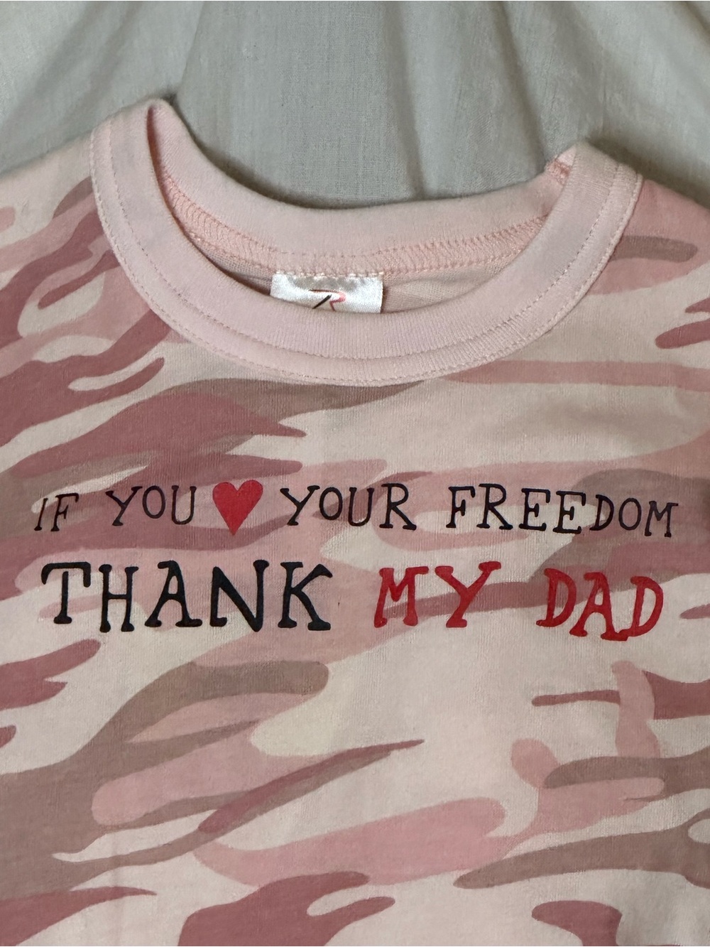 NWT Rothco Pink Camo Toddler Bodysuit with Patriotic Message